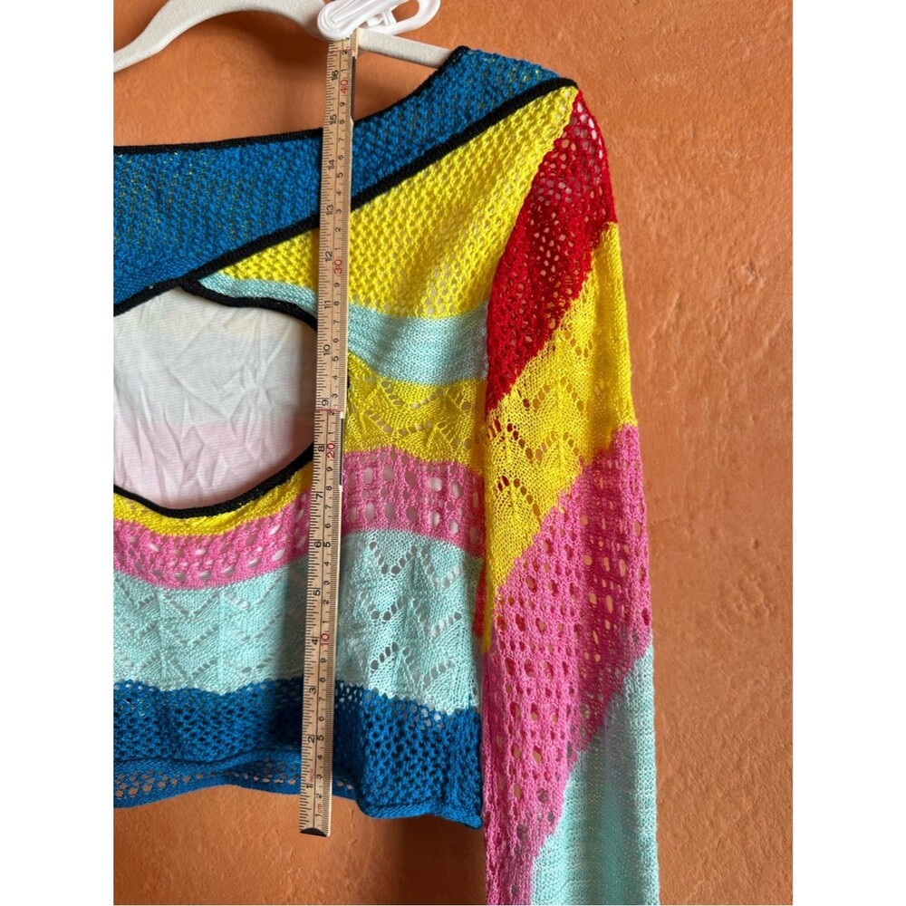 Staud Rainbow Crochet Knit Crop Sweater Open Back Cutout M - Picture 6 of 9
